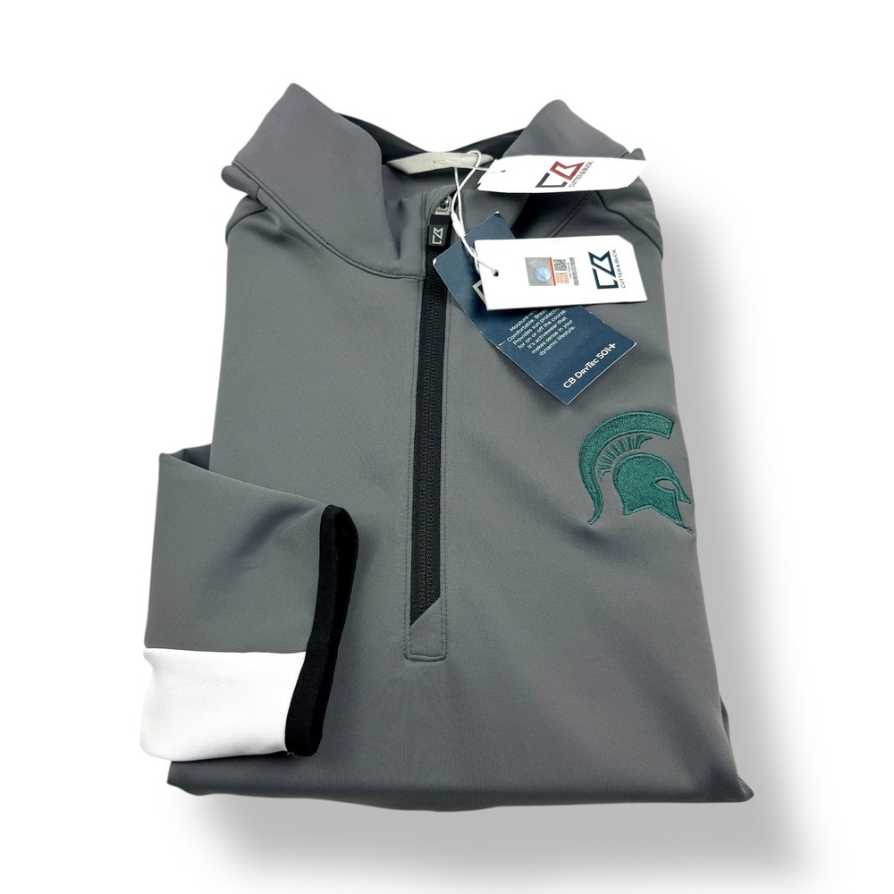 Cutter & Buck Michigan State Spartans Traverse Half Zip Pullover Grey Men XL NWT